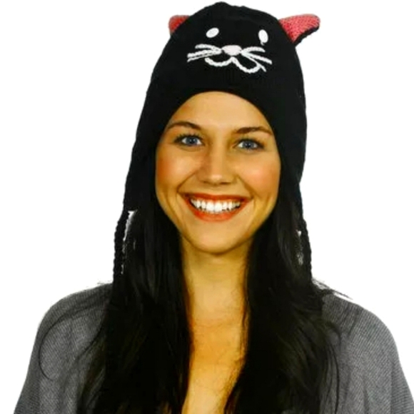 Black Cat Design Knitted Beanie Hat - Picture 1 of 3